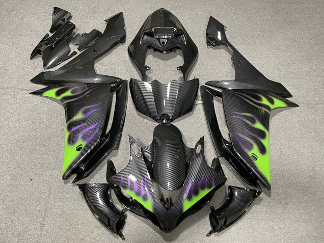 Carenados Moto Yamaha R1 2007-2008 - FibraCarbono Verde Púrpura Llama Fábrica