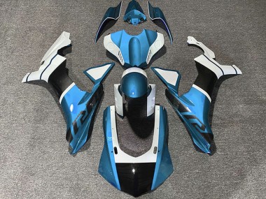 Carenados Moto Yamaha R1 2015-2019 - Azul Claro Blanco FibraCarbono Accents Fábrica