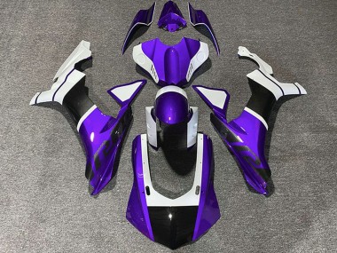 Carenados Moto Yamaha R1 2015-2019 - Blanco Púrpura FibraCarbono Accents Fábrica