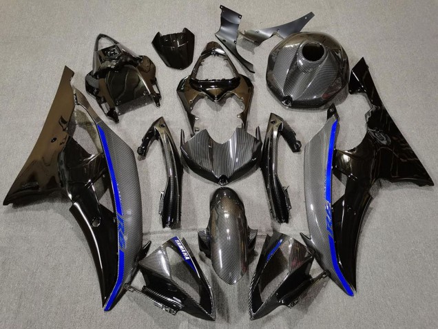 Carenados Moto Yamaha R6 2008-2016 - Negro Brillante FibraCarbono Estilo Azul Fábrica
