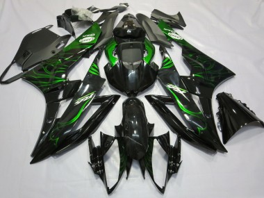 Carenados Moto Yamaha R6 2006-2007 - Negro Brillante Verde Llama Fábrica