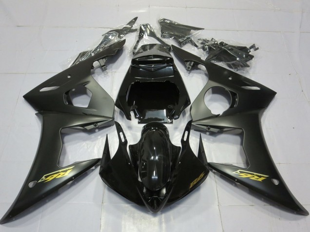 Carenados Moto Yamaha R6 2003-2004 - Negro Brillante Negro Mate Oro Calcomanías Fábrica