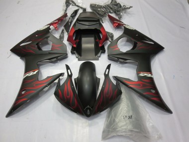 Carenados Moto Yamaha R6 2003-2004 - Negro Mate Rojo Llama Fábrica