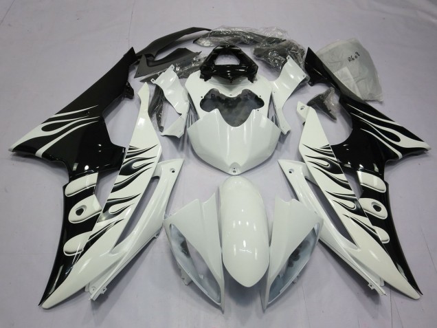 Carenados Moto Yamaha R6 2008-2016 - Blanco Negro Brillante Llama Fábrica