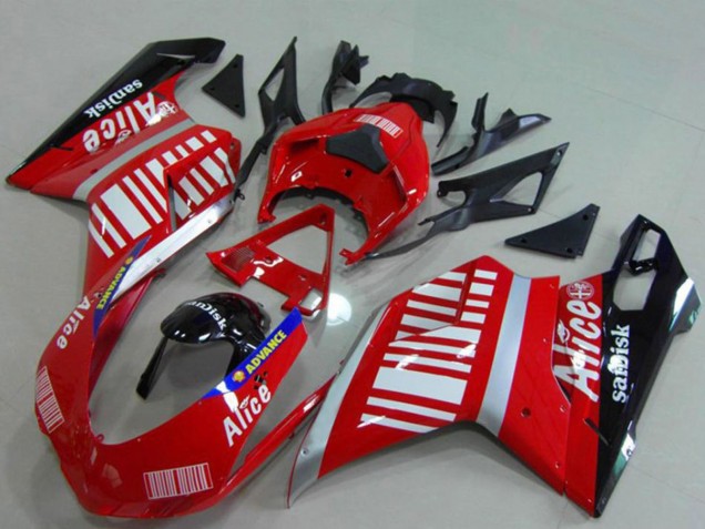 Carenados Moto Ducati 848 1098 1198 2007-2014 - Plata Rojo Negro Brillante Alice Sandisk Fábrica