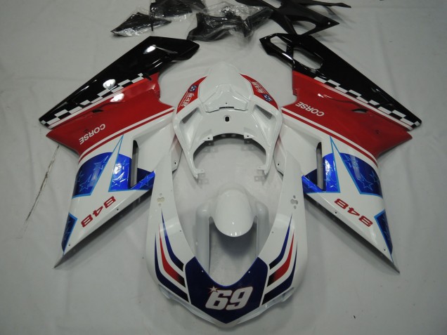 Carenados Moto Ducati 848 2007-2014 - Blanco Rojo Azul Negro Brillante Corse 69 Fábrica