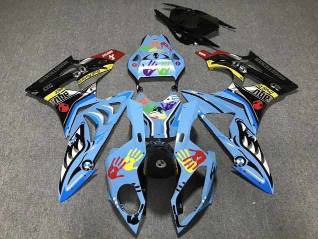 Carenados Moto BMW S1000RR 2009-2014 - Azul Claro Negro Tiburón Hands Fábrica