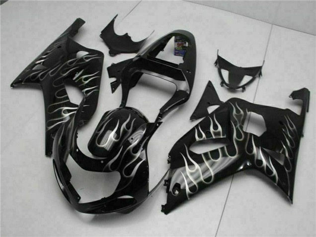Carenados Moto Suzuki GSXR 600/750 2001-2003 - Negro Brillante Plata Llama Fábrica