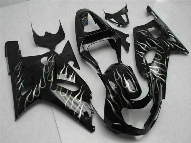 Carenados Moto Suzuki GSXR 600/750 2001-2003 - Negro Brillante Plata Llama Fábrica