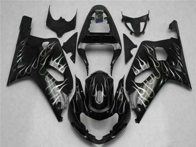 Carenados Moto Suzuki GSXR 600/750 2001-2003 - Negro Brillante Plata Llama Fábrica