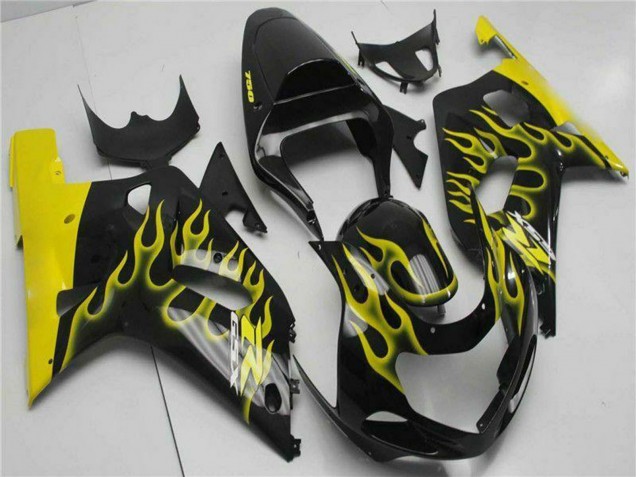 Carenados Moto Suzuki GSXR 600/750 2001-2003 - Negro Brillante Amarillo Llama Fábrica