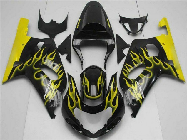 Carenados Moto Suzuki GSXR 600/750 2001-2003 - Negro Brillante Amarillo Llama Fábrica