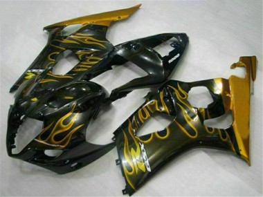 Carenados Moto Suzuki GSXR 1000 2003-2004 - Negro Brillante Oro Llama Fábrica
