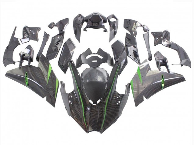 Carenados Moto Kawasaki Ninja H2 2015-2022 - Negro FibraCarbono Verde Fábrica