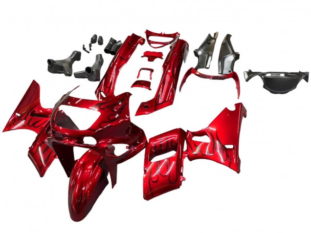 Carenados Moto Kawasaki ZZR600 1998-2003 - Rojo Negro Llama Fábrica