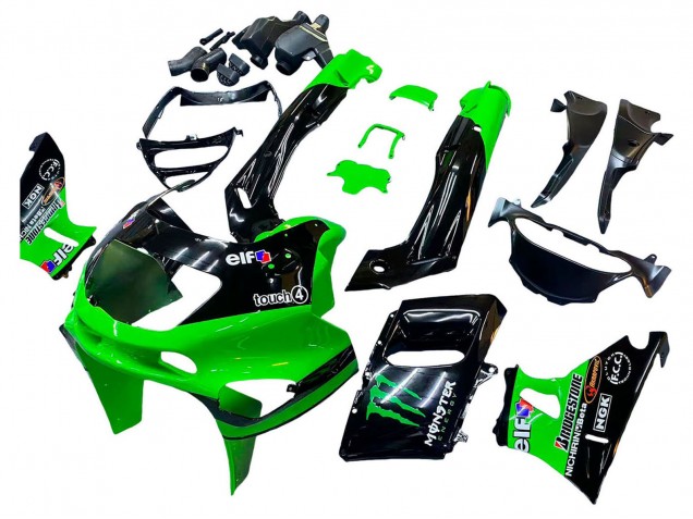 Carenados Moto Kawasaki ZZR600 1998-2003 - Verde Negro Monstruo Elf Fábrica