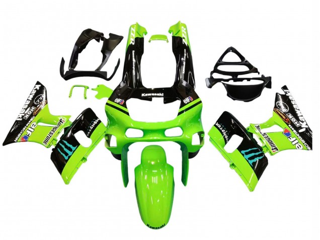 Carenados Moto Kawasaki ZZR400 1993-2007 - Verde Negro Brillante Azul Monstruo Elf Touch4 Bridgestone Fábrica
