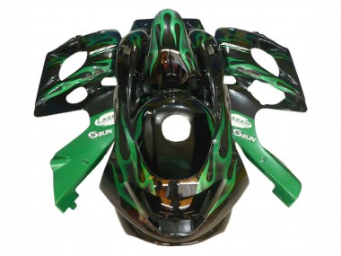 Carenados Moto Yamaha YZF600R Thundercat 1996-2007 - Negro Verde Oscuro Llama Fábrica