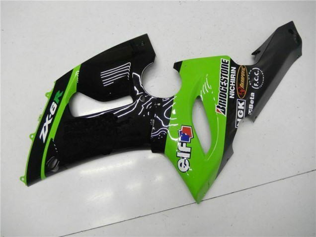 Carenados Moto Kawasaki ZX6R 2005-2006 - Verde Negro Brillante Elf Fábrica
