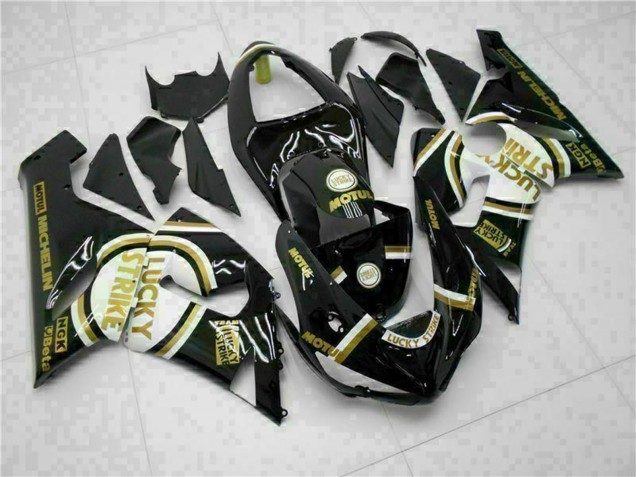 Carenados Moto Kawasaki ZX6R 2005-2006 - Negro Brillante Blanco Oro Lucky Strike Fábrica
