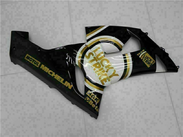 Carenados Moto Kawasaki ZX6R 2005-2006 - Negro Brillante Blanco Oro Lucky Strike Fábrica