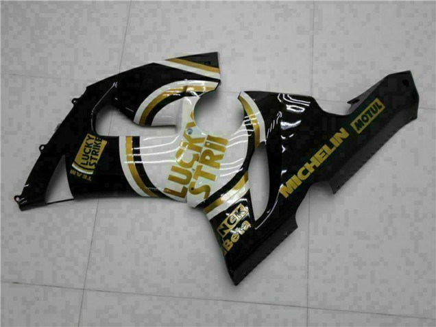 Carenados Moto Kawasaki ZX6R 2005-2006 - Negro Brillante Blanco Oro Lucky Strike Fábrica