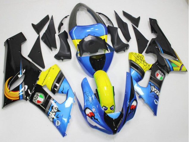 Carenados Moto Kawasaki ZX6R 2005-2006 - Azul Amarillo Negro Tiburón Fábrica