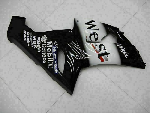 Carenados Moto Kawasaki ZX6R 2005-2006 - Negro Brillante Blanco West Fábrica