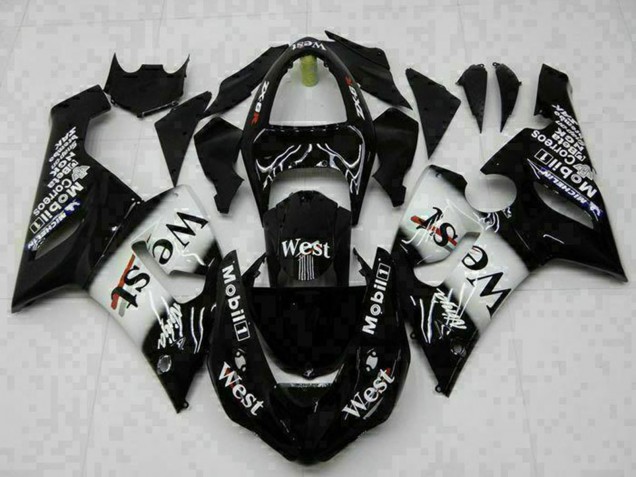 Carenados Moto Kawasaki ZX6R 2005-2006 - Negro Brillante Blanco West Fábrica
