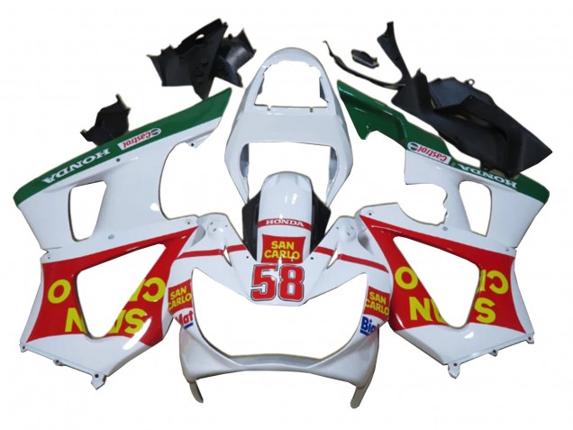 Carenados Moto Honda CBR900RR 929 2000-2001 - Blanco Rojo Verde Castrol San Carlo Fábrica
