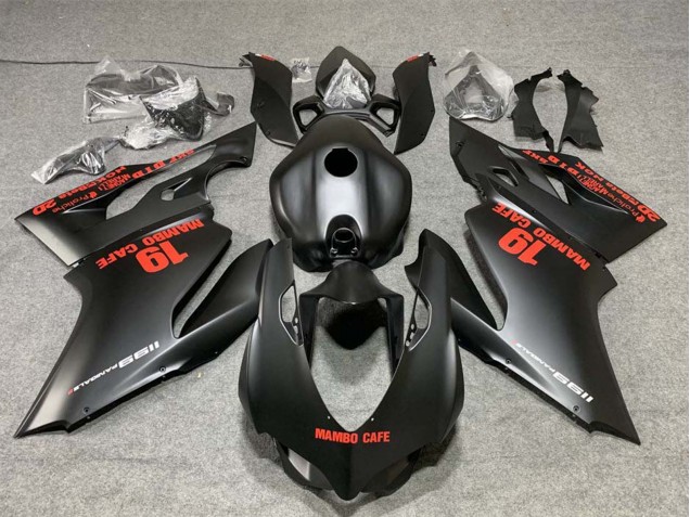 Carenados Moto Ducati 1199 2011-2014 - Negro Mate Rojo Calcomanías Mambo Cafe 19 Fábrica