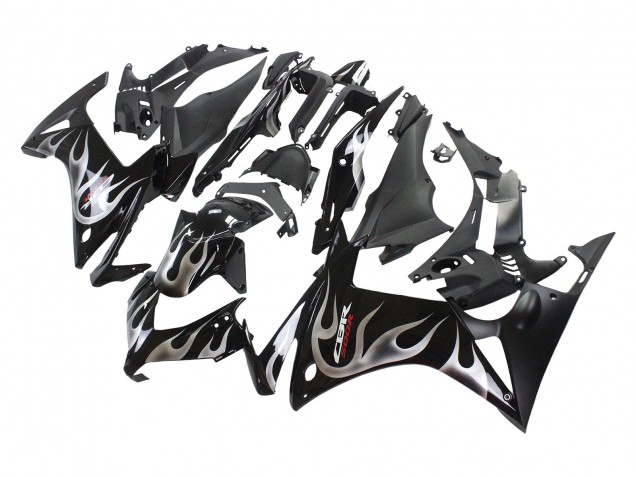 Carenados Moto Honda CBR500R 2013-2015 - Negro Brillante Plata Llama Fábrica