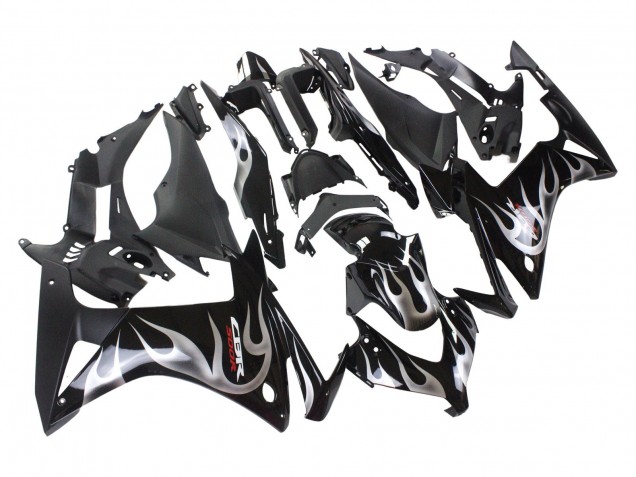 Carenados Moto Honda CBR500R 2013-2015 - Negro Brillante Plata Llama Fábrica