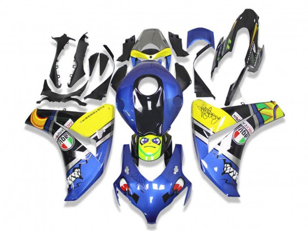 Carenados Moto Honda CBR1000RR 2008-2011 - Azul Amarillo Negro Brillante Tiburón Fábrica