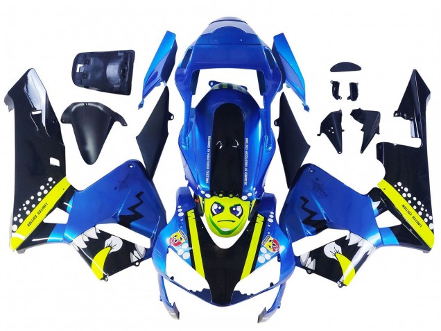 Carenados Moto Honda CBR600RR 2003-2004 - Azul Neon Amarillo Negro Brillante Tiburón Fábrica