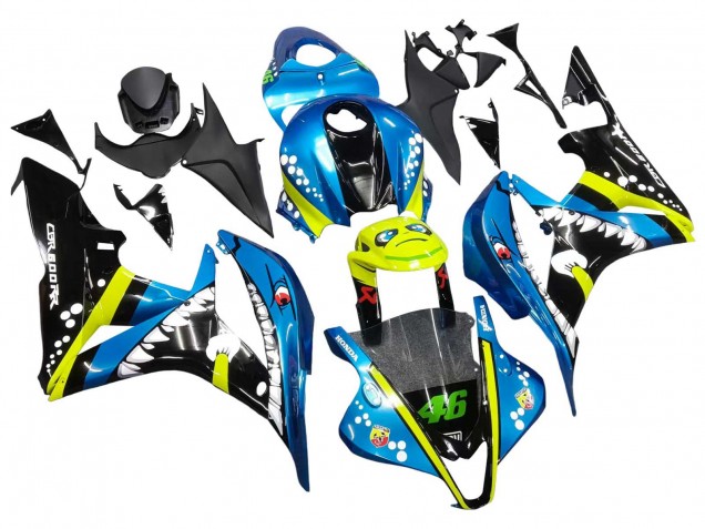 Carenados Moto Honda CBR600RR 2007-2008 - Verde Amarillo Negro Brillante Tiburón 46 Fábrica