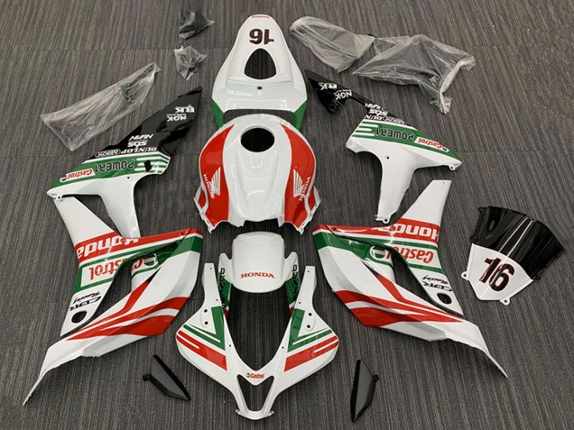 Carenados Moto Honda CBR600RR 2007-2008 - Blanco Rojo Verde Negro Brillante Castrol 16 Fábrica