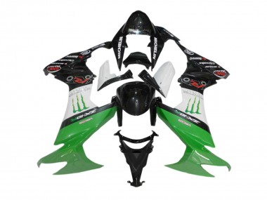 Carenados Moto Kawasaki ZX10R 2008-2010 - Negro Brillante Blanco Verde Monstruo Fábrica