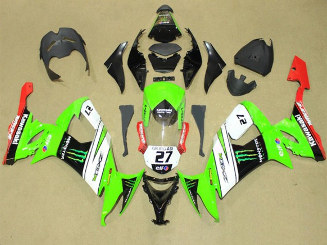 Carenados Moto Kawasaki ZX10R 2008-2010 - Verde Blanco Rojo Negro Elf Verde Monstruo Energy 27 Fábrica