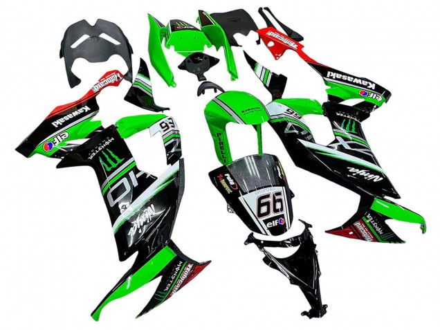 Carenados Moto Kawasaki ZX10R 2008-2010 - Verde Blanco Rojo Negro Monstruo Elf 66 Fábrica