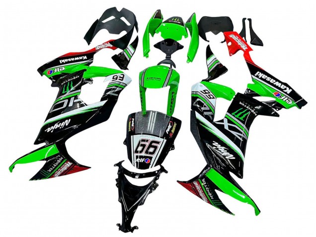 Carenados Moto Kawasaki ZX10R 2008-2010 - Verde Blanco Rojo Negro Monstruo Elf 66 Fábrica