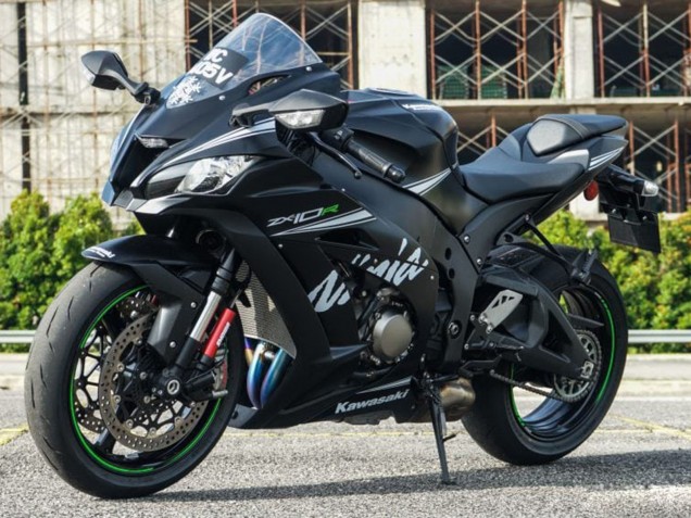 Carenados Moto Kawasaki ZX10R 2011-2015 - Negro Mate Blanco Verde Nieve Calcomanía Fábrica