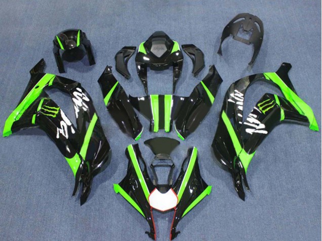 Carenados Moto Kawasaki ZX10R 2016-2020 - Negro Brillante Verde Monstruo Fábrica