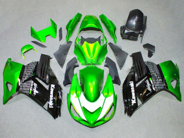 Carenados Moto Kawasaki ZX14R ZZR1400 2006-2011 - Verde Blanco Negro Brillante Fábrica
