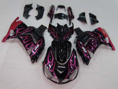 Carenados Moto Kawasaki ZX14R ZZR1400 2006-2011 - Negro Brillante Rojo Rosa Llama Fábrica