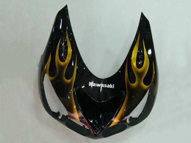 Carenados Moto Kawasaki ZX14R ZZR1400 2006-2011 - Negro Brillante Oro Llama Fábrica