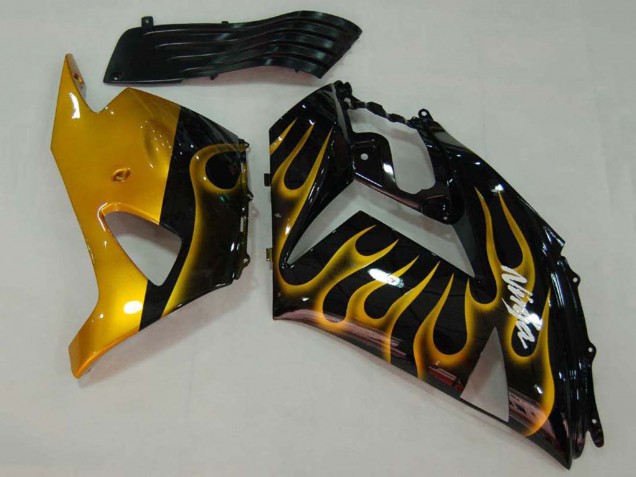 Carenados Moto Kawasaki ZX14R ZZR1400 2006-2011 - Negro Brillante Oro Llama Fábrica