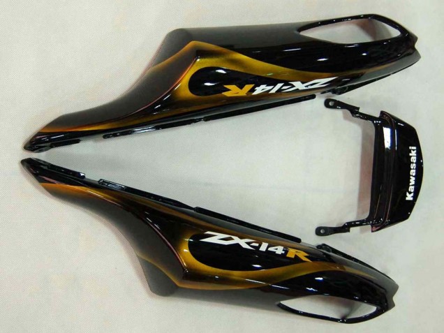 Carenados Moto Kawasaki ZX14R ZZR1400 2006-2011 - Negro Brillante Oro Llama Fábrica