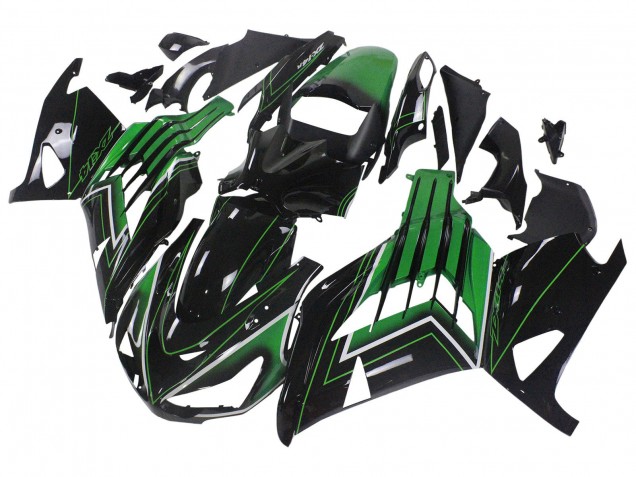 Carenados Moto Kawasaki ZX14R ZZR1400 2012-2024 - Verde Negro Brillante Raya Fábrica