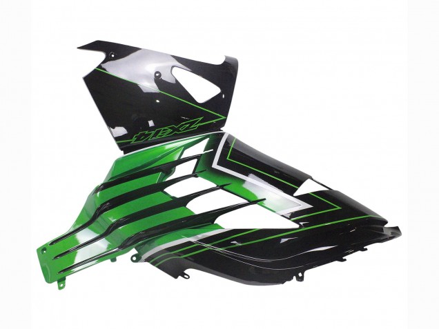 Carenados Moto Kawasaki ZX14R ZZR1400 2012-2024 - Verde Negro Brillante Raya Fábrica